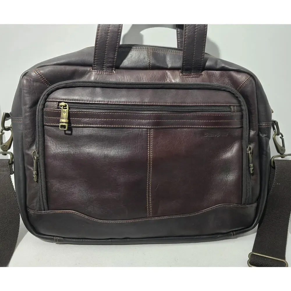 Samsonite Brown/Black Leather Laptop Business Case Briefcase Case Bag